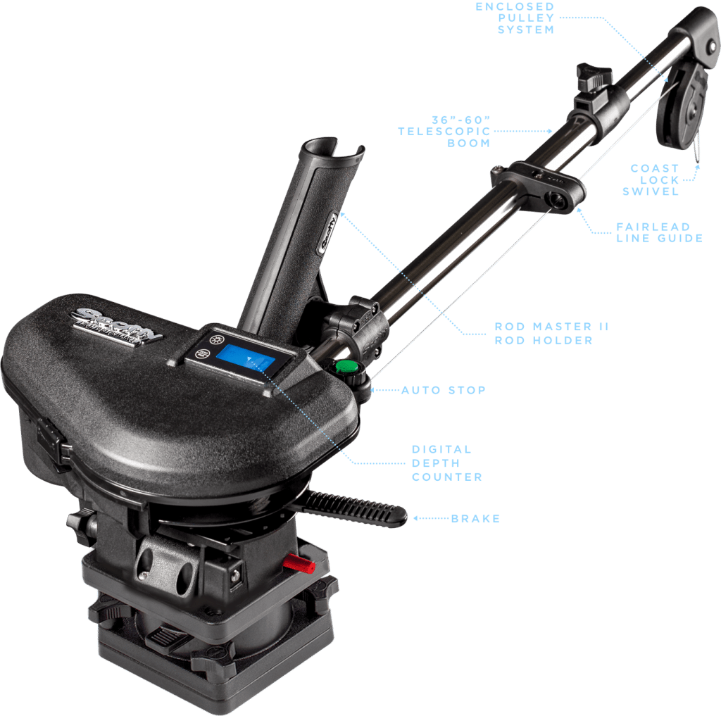 Callout diagram for the 2106 High Performance Electric Downrigger.